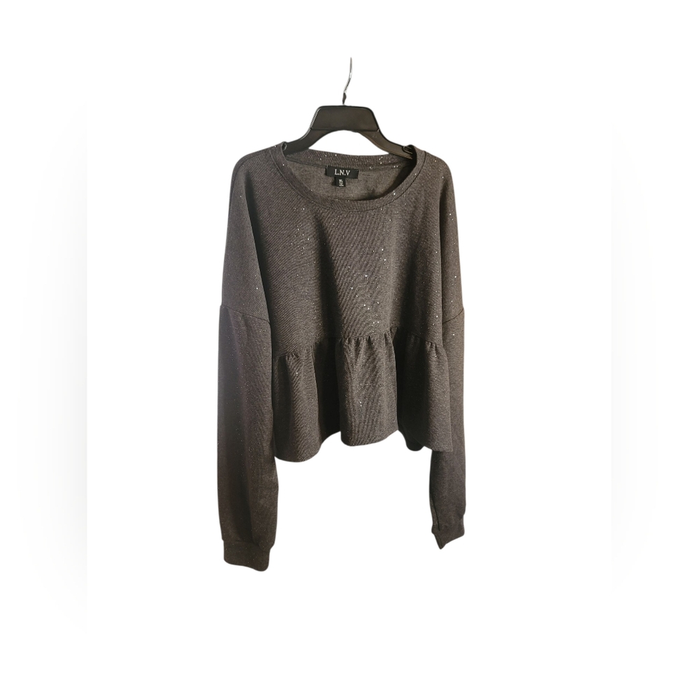 L.N.V / LNV Women's Long Sleeve Top Sweater Size XL Gray Cropped